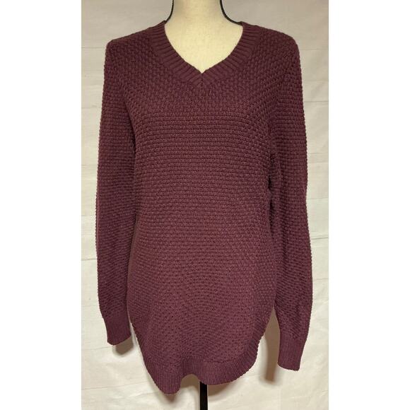 DULUTH TRADING CO sz S burgundy wool blend waffle texture v neck sweater - Picture 1 of 8